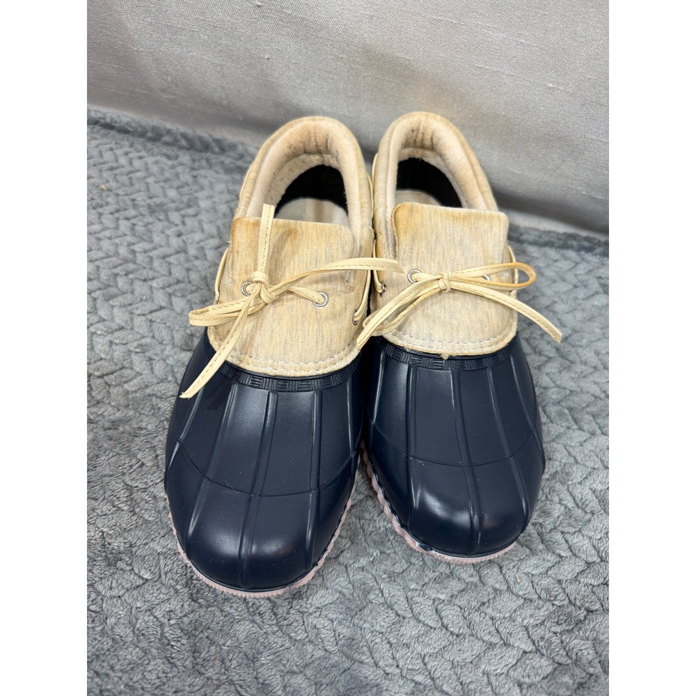 Magellan Outdoors Womens 8M Duck Shoes Navy Blue Tan Pink 162665 Slip On Rain
